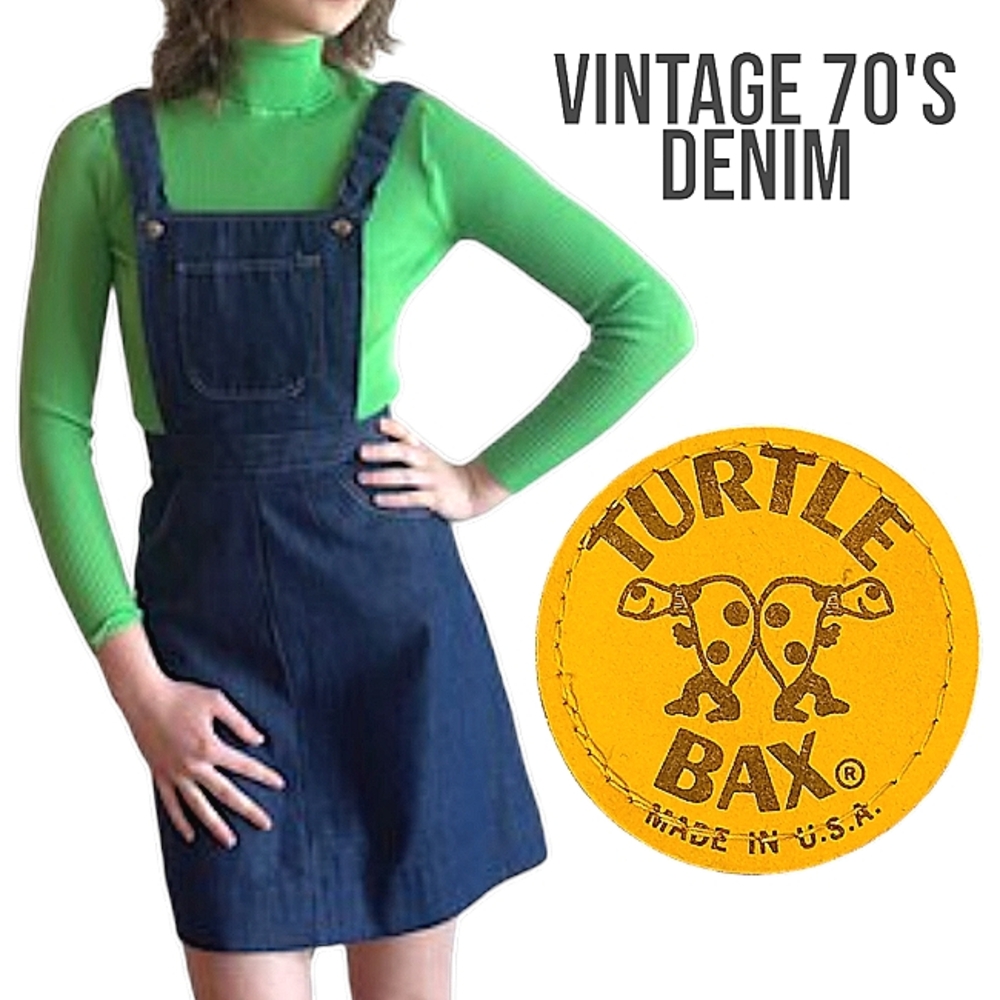 *RARE* Vintage 70's Denim Turtle Bax pinafore overalls skirt size 11/12